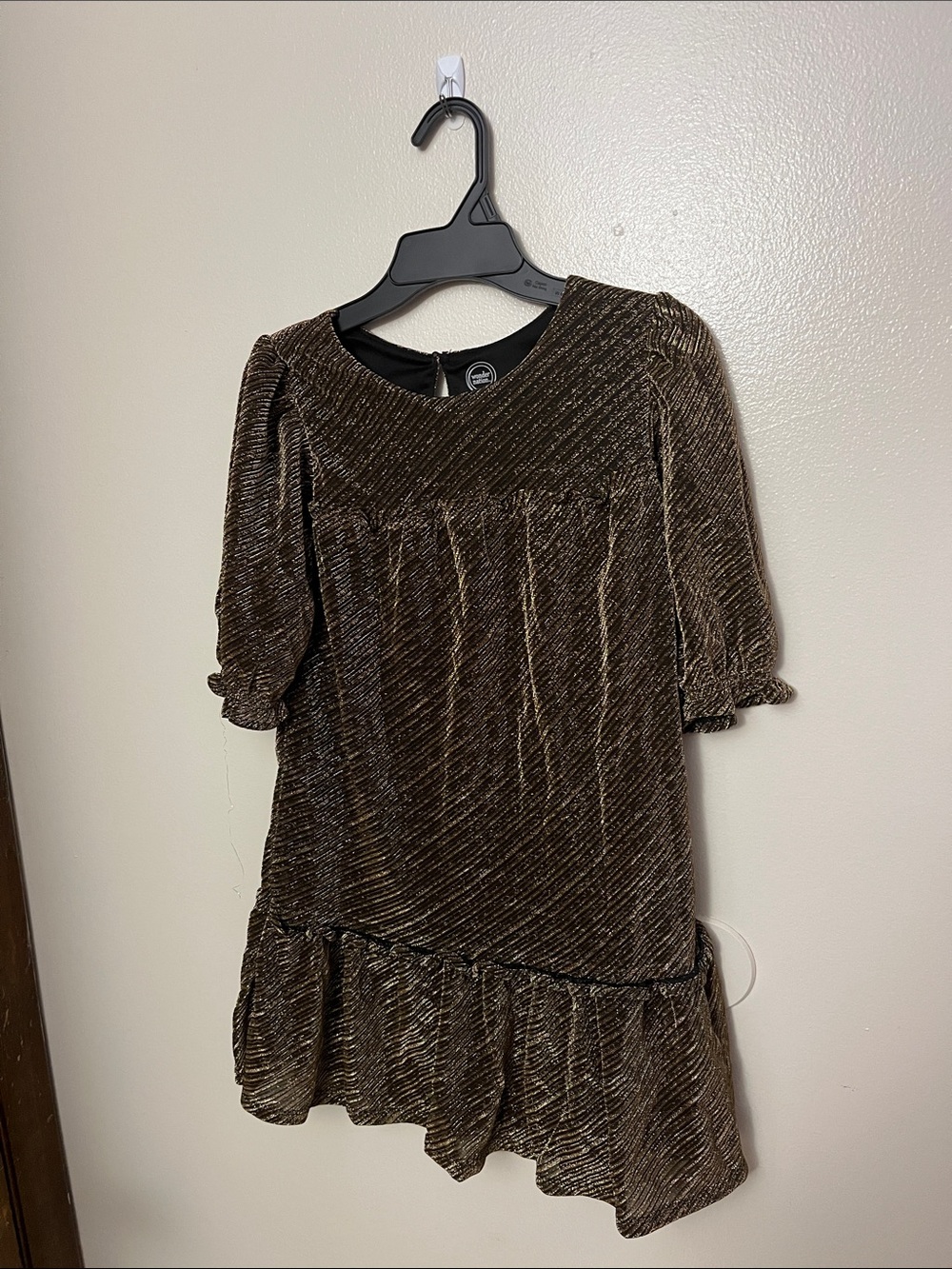 wonder nation Brown Velvet Ruffle-Hem Mini Dress